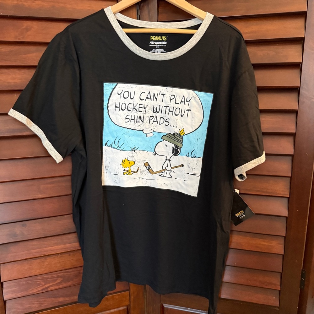 Black Peanuts Snoopy Graphic Ringer T-Shirt Unisex